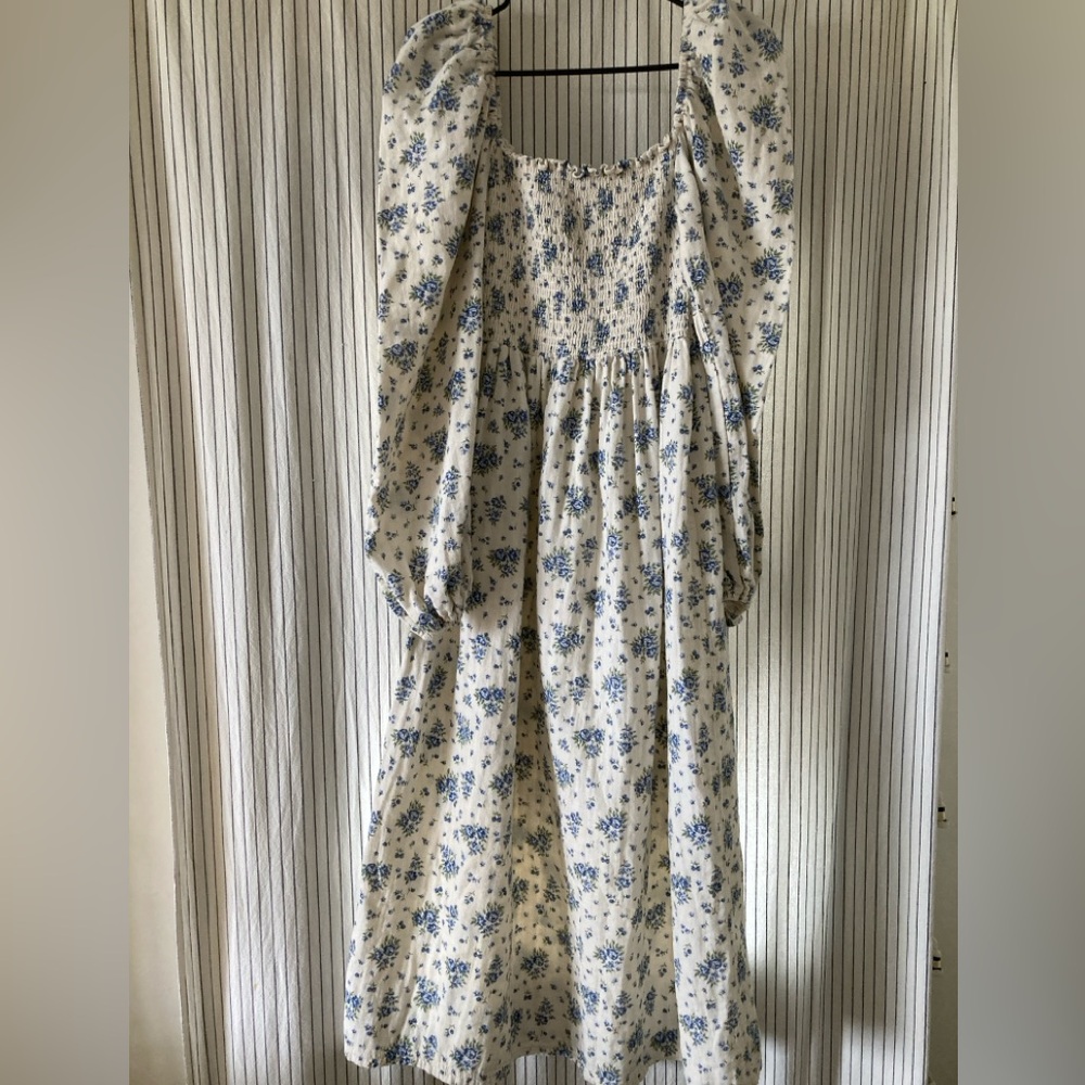 Nothing Fits But 100% cotton flannel Floral Blue midi Dress maternity nursing